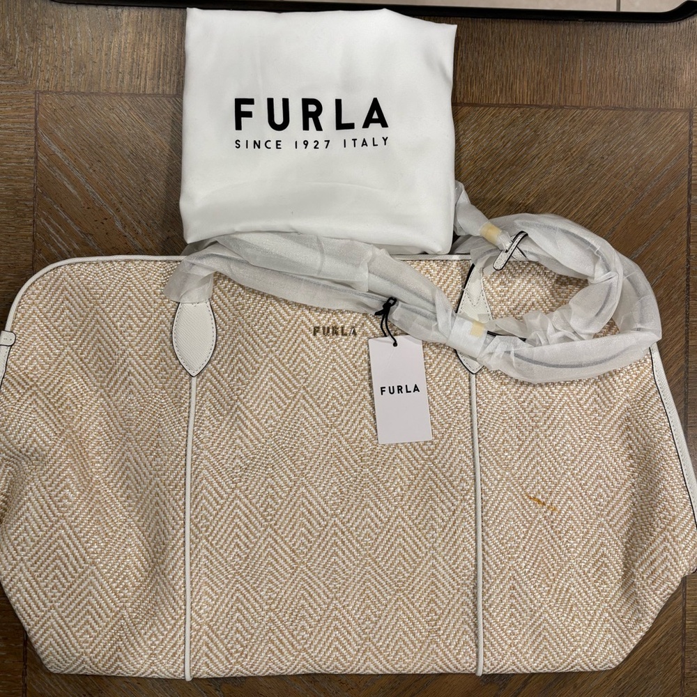 Furla Cream Geometric Tote Bag